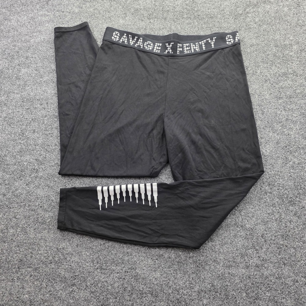 Savage‎ X Fenty Leggings Black Graphic Logo Waistband High Rise Womens Size XL